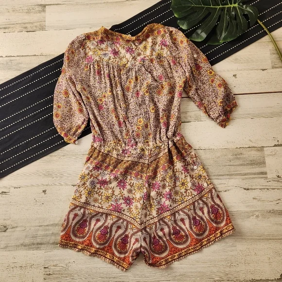Spell Blossom Bohemian Floral Romper Orange Yellow Size Small - Picture 12 of 13